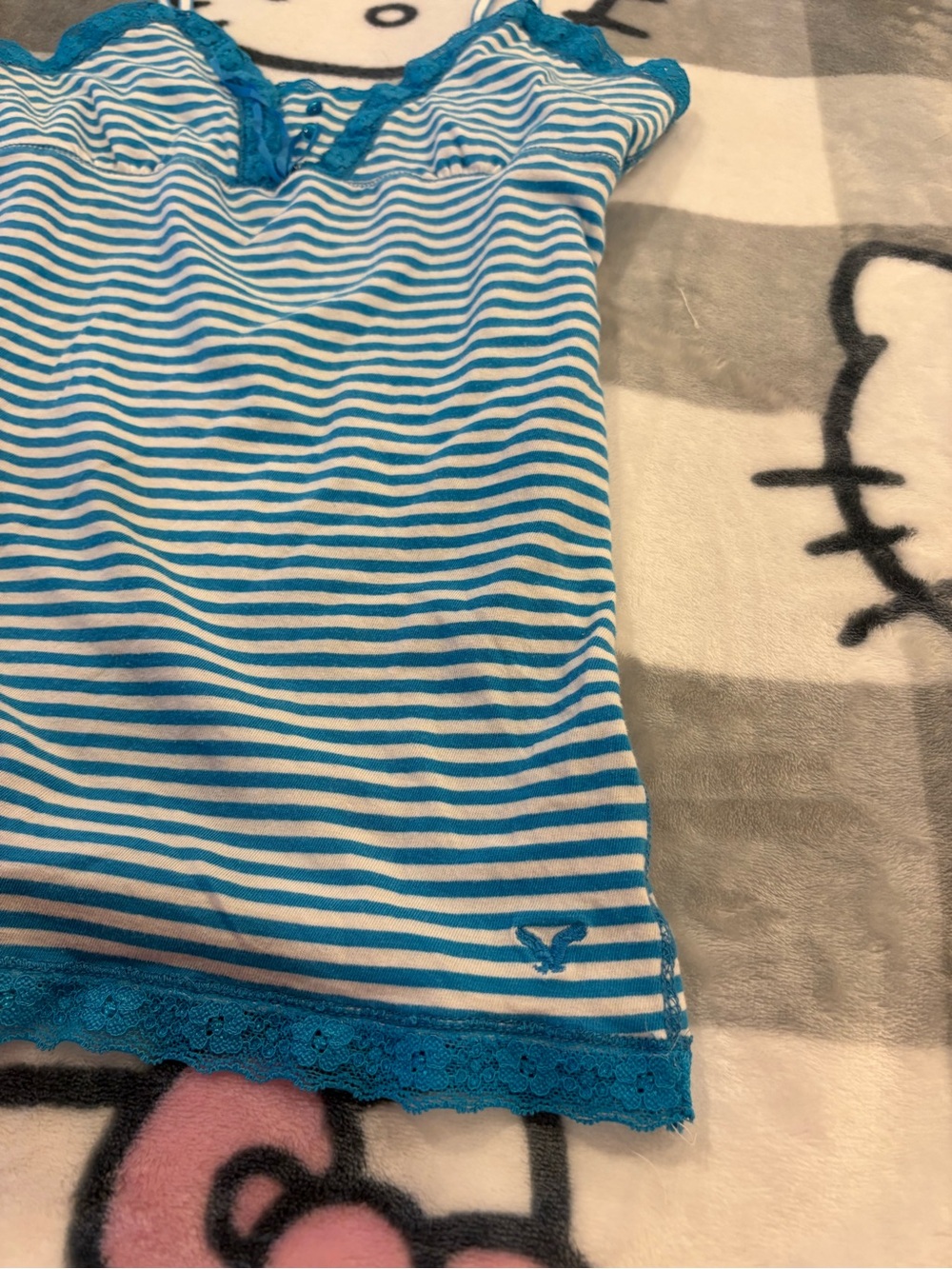 American Eagle Y2K Blue & White Striped Lace Cami Tank Top - Picture 3 of 8